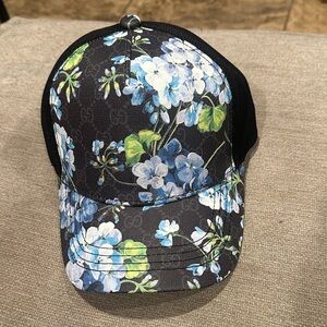 Black Cap with Blue Floral Design